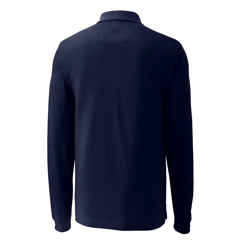 Men's Cutter & Buck Navy West Virginia Mountaineers Vault Advantage Tri-Blend Pique Big Tall Long Sleeve Polo
