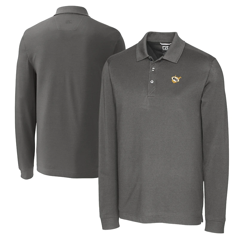 Men's Cutter & Buck  Steel West Virginia Mountaineers Vault Advantage Tri-Blend Pique Long Sleeve Polo