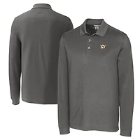 Men's Cutter & Buck  Steel West Virginia Mountaineers Vault Advantage Tri-Blend Pique Long Sleeve Polo