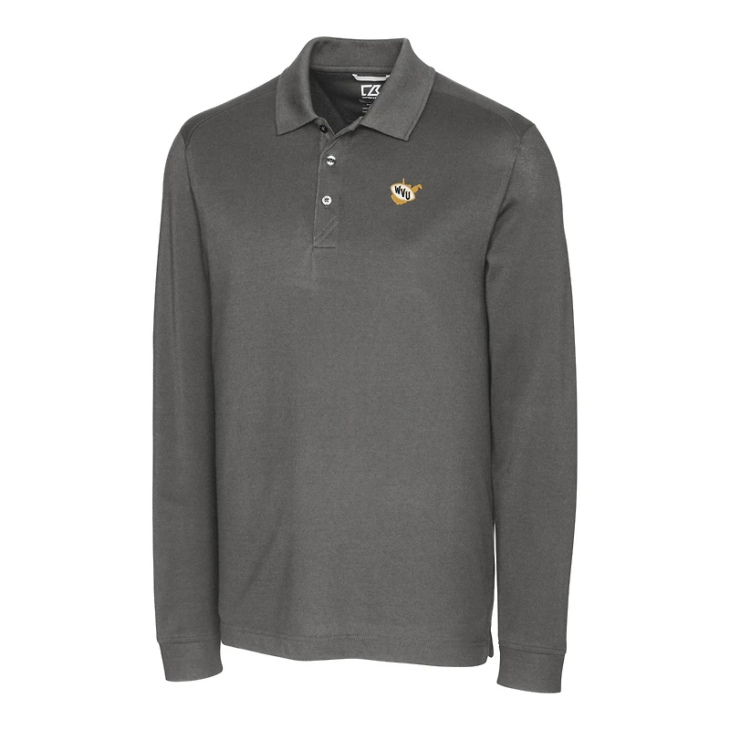 Men's Cutter & Buck  Steel West Virginia Mountaineers Vault Advantage Tri-Blend Pique Long Sleeve Polo