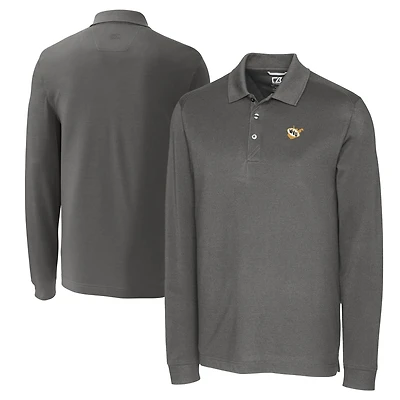 Men's Cutter & Buck  Steel West Virginia Mountaineers Vault Advantage Tri-Blend Pique Long Sleeve Polo