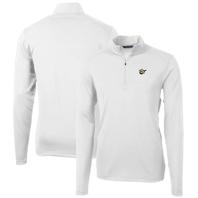 Men's Cutter & Buck White West Virginia Mountaineers Virtue Eco Pique Recycled Quarter-Zip Pullover Top