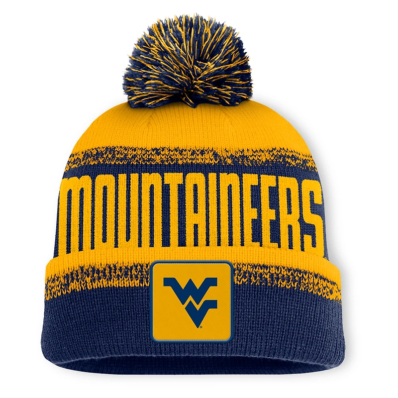 Bonnet en tricot à revers et pompon Fanatics bleu marine/doré des West Virginia Mountaineers Thrive pour homme