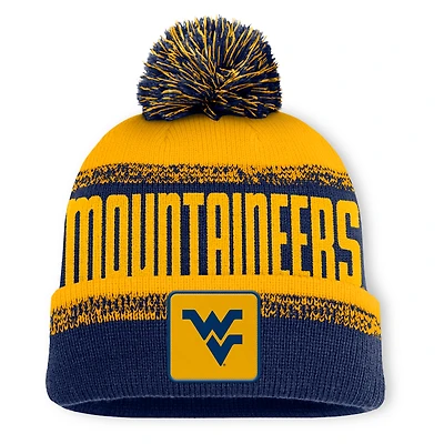 Bonnet en tricot à revers et pompon Fanatics bleu marine/doré des West Virginia Mountaineers Thrive pour homme