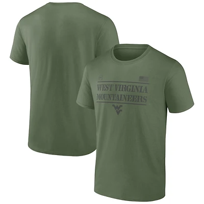 T-shirt Fanatics Olive pour homme, motif pochoir West Virginia Mountaineers OHT en hommage aux militaires
