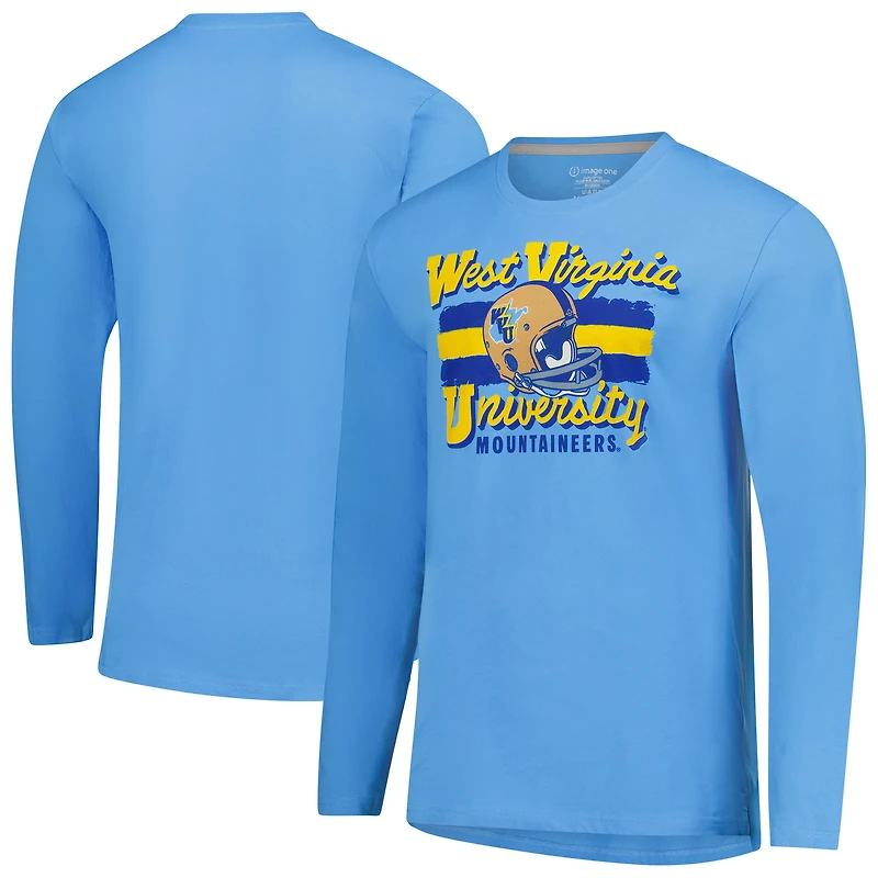 T-shirt à manches longues bleu clair pour homme Image One, motif casque rétro des West Virginia Mountaineers