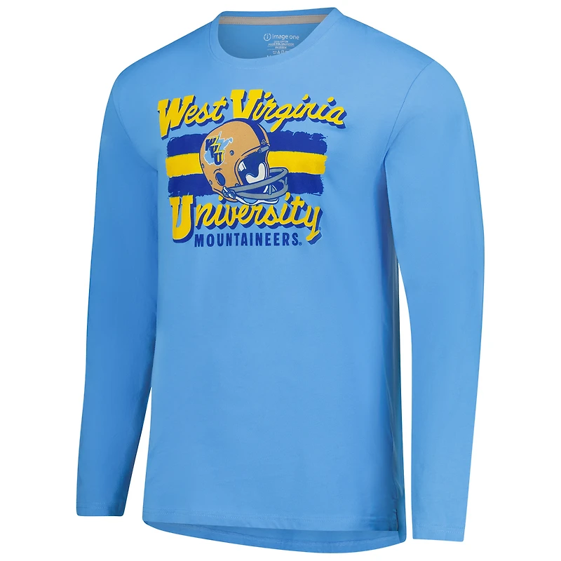 Men's Image One Light Blue West Virginia Mountaineers Throwback Helmet Long Sleeve T-Shirt
