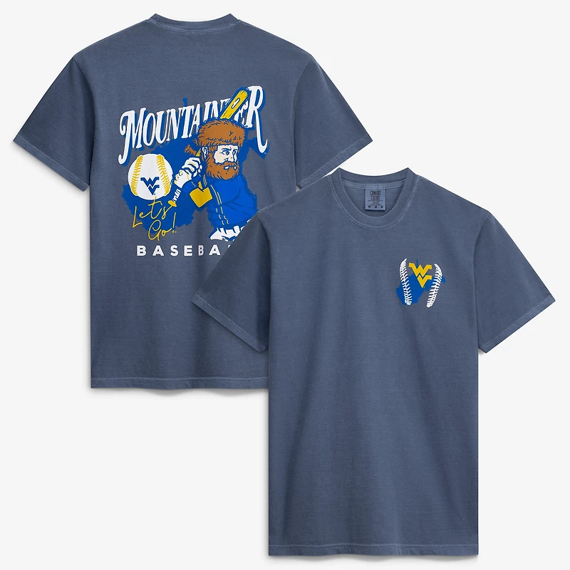 Men's Navy West Virginia Mountaineers Drawn Mascot Baseball T-Shirt