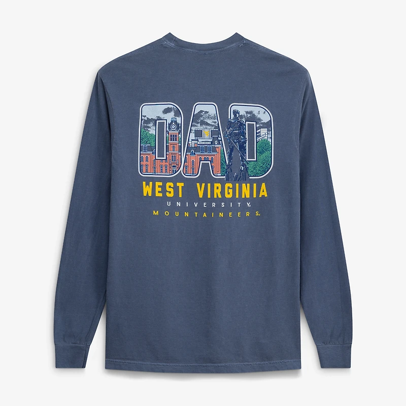 T-shirt à manches longues pour homme, bleu marine, motif dessin du campus des Mountaineers de Virginie-Occidentale, la fête pères