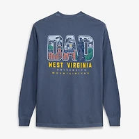 T-shirt à manches longues pour homme, bleu marine, motif dessin du campus des Mountaineers de Virginie-Occidentale, la fête pères