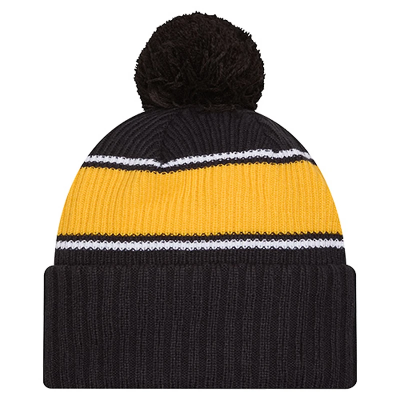 Bonnet en tricot à revers et pompon noir des West Virginia Mountaineers de New Era pour homme