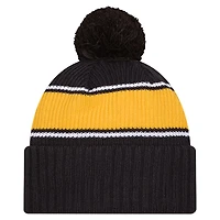 Bonnet en tricot à revers et pompon noir des West Virginia Mountaineers de New Era pour homme
