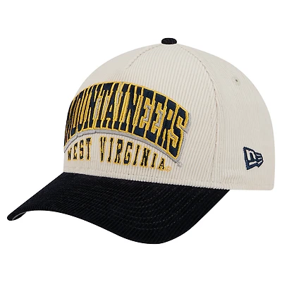 Casquette ajustable en velours côtelé bicolore 9FORTY A-Frame bleu marine/crème pour homme des West Virginia Mountaineers de New Era