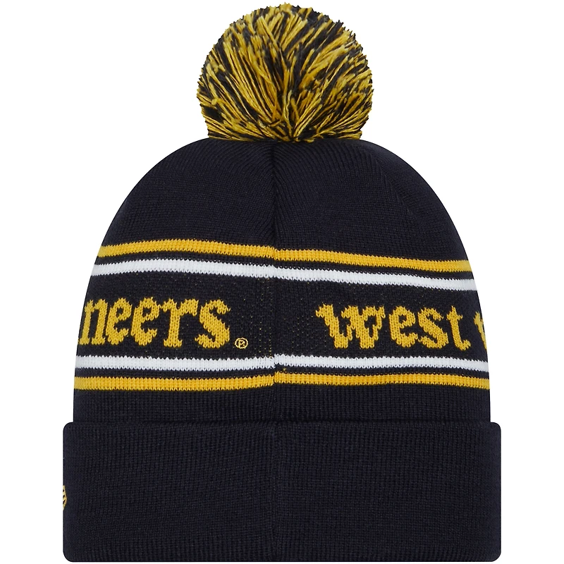 Bonnet en tricot à revers et pompon New Era pour hommes, bleu marine, West Virginia Mountaineers Marquee
