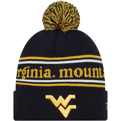 Bonnet en tricot à revers et pompon New Era pour hommes, bleu marine, West Virginia Mountaineers Marquee