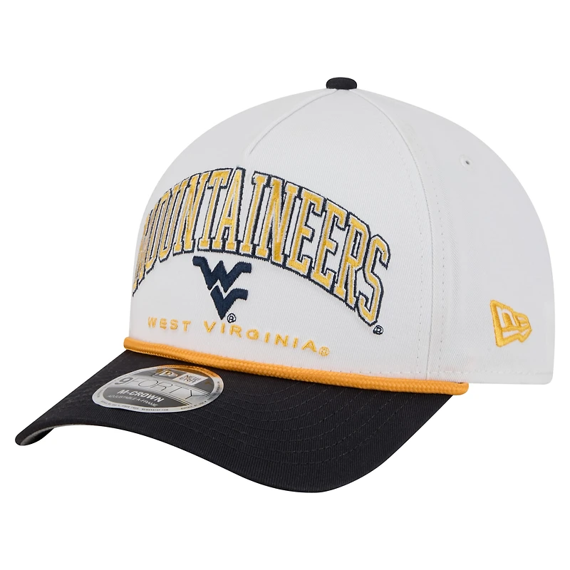 Men's New Era White/Navy West Virginia Mountaineers Arch Two-Tone Rope 9FORTY A-Frame M-Crown Adjustable Hat