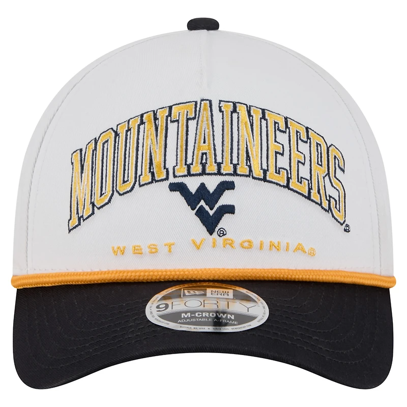 Men's New Era White/Navy West Virginia Mountaineers Arch Two-Tone Rope 9FORTY A-Frame M-Crown Adjustable Hat