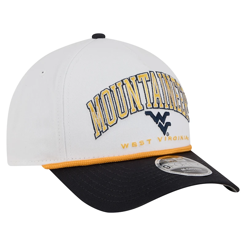 Men's New Era White/Navy West Virginia Mountaineers Arch Two-Tone Rope 9FORTY A-Frame M-Crown Adjustable Hat