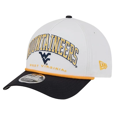 Men's New Era White/Navy West Virginia Mountaineers Arch Two-Tone Rope 9FORTY A-Frame M-Crown Adjustable Hat