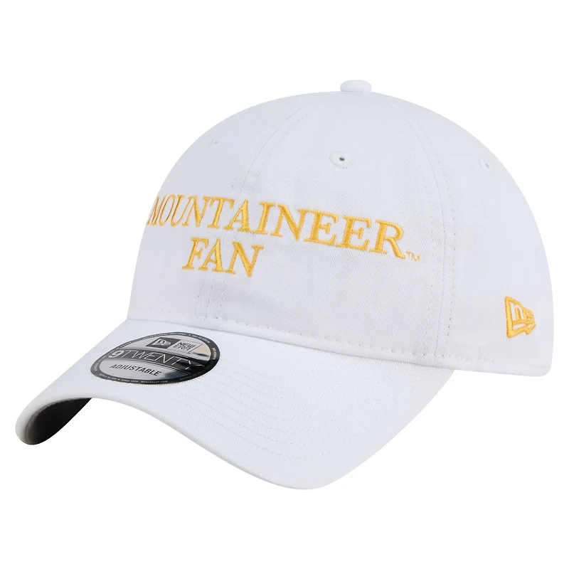Casquette ajustable New Era blanche pour homme, modèle 9TWENTY, pour supporter des West Virginia Mountaineers