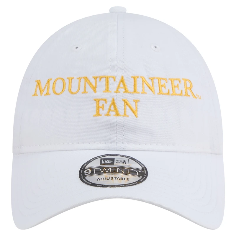Casquette ajustable New Era blanche pour homme, modèle 9TWENTY, pour supporter des West Virginia Mountaineers