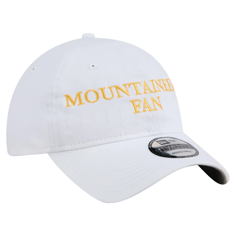Casquette ajustable New Era blanche pour homme, modèle 9TWENTY, pour supporter des West Virginia Mountaineers