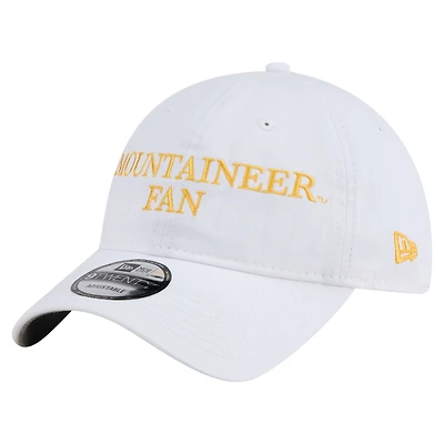 Casquette ajustable New Era blanche pour homme, modèle 9TWENTY, pour supporter des West Virginia Mountaineers