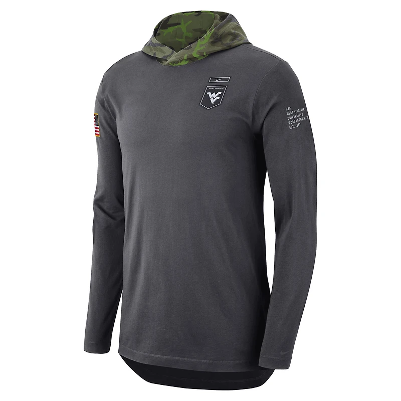 T-shirt à capuche manches longues militaire Nike West Virginia Mountaineers pour homme, anthracite