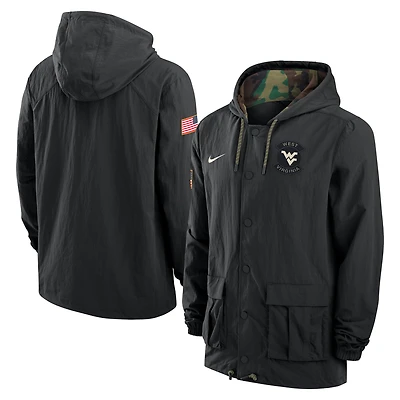 Veste Nike noire à boutons-pression pour homme des West Virginia Mountaineers 2025 NCAA Military Appreciation