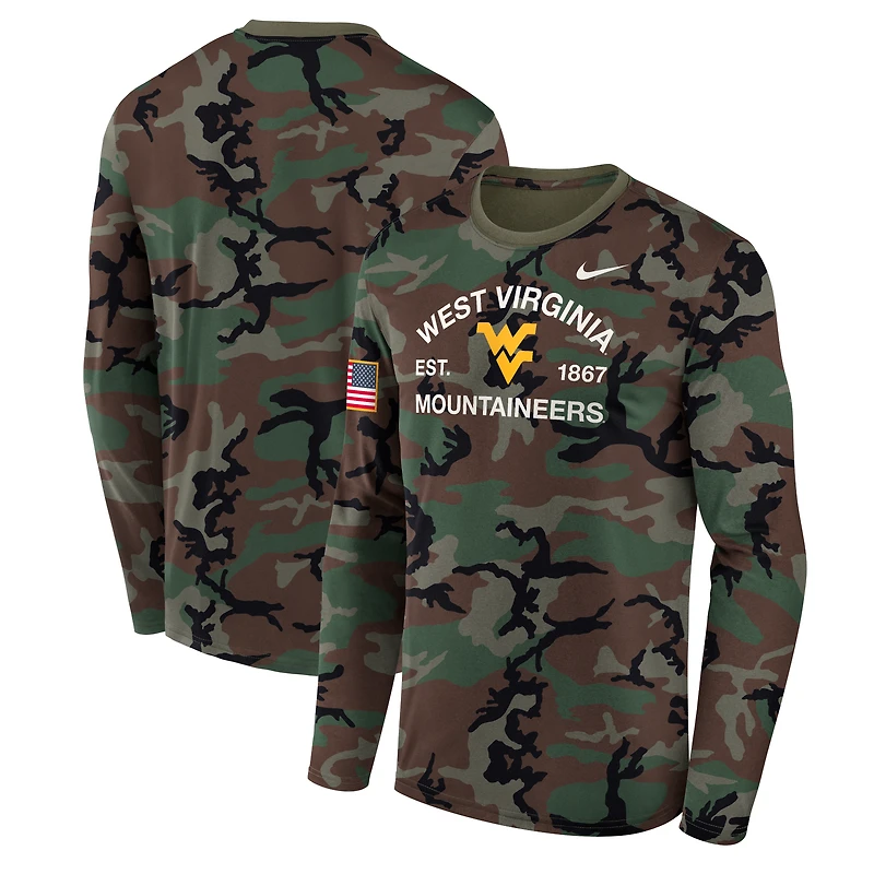 Men's Nike Camo West Virginia Mountaineers 2025 Military Appreciation Legend Dri-FIT Long Sleeve T-Shirt