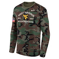 Men's Nike Camo West Virginia Mountaineers 2025 Military Appreciation Legend Dri-FIT Long Sleeve T-Shirt