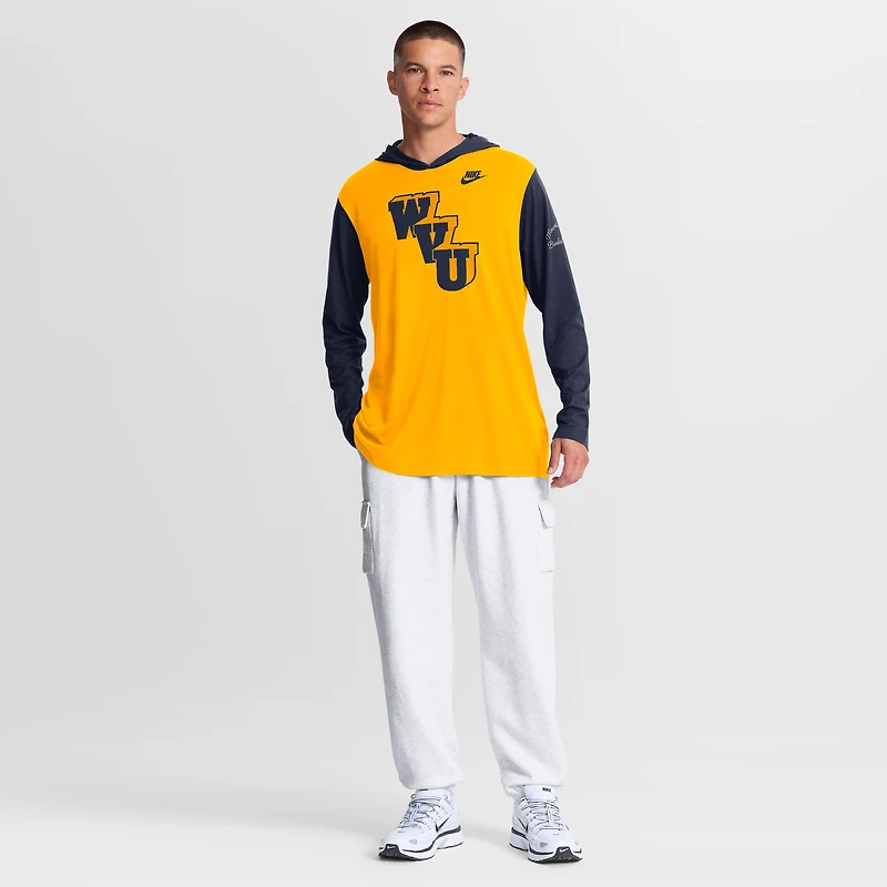 Men's Nike Gold/Navy West Virginia Mountaineers Campus Legacy Tri-Blend Long Sleeve Hooded T-Shirt