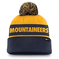 Men's Nike Gold/Navy West Virginia Mountaineers Primetime Peak Cuffed Knit Hat with Pom