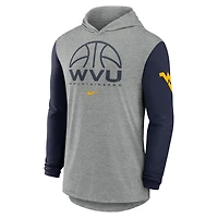 Men's Nike Gray/Navy West Virginia Mountaineers Basketball Color-Block Tri-Blend Dri-FIT Long Sleeve Hoodie T-Shirt