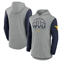 Men's Nike Gray/Navy West Virginia Mountaineers Basketball Color-Block Tri-Blend Dri-FIT Long Sleeve Hoodie T-Shirt
