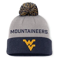 Bonnet à revers et pompon Nike Primetime Peak pour homme, gris/bleu marine, des West Virginia Mountaineers