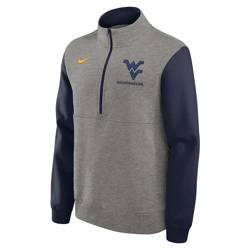 Men's Nike Heather Gray/Navy West Virginia Mountaineers Club Fleece Tri-Blend Half-Zip Pullover