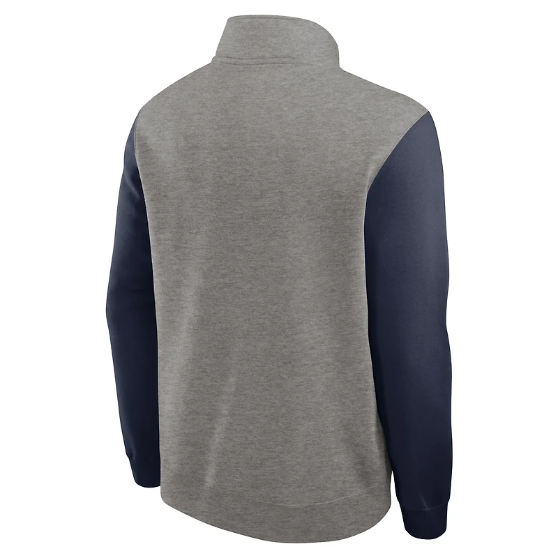 Pull Nike West Virginia Mountaineers Club Fleece Tri-Blend demi-zippé pour homme, gris chiné/bleu marine