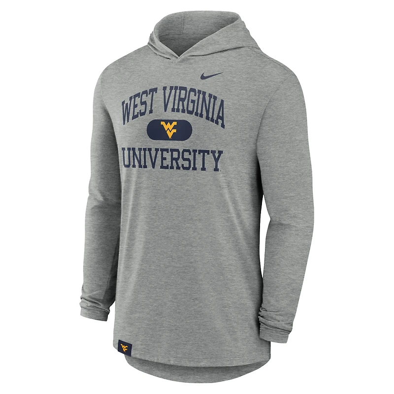 Men's Nike Heather Gray West Virginia Mountaineers Blitz Tri-Blend Dri-FIT Long Sleeve Hoodie T-Shirt