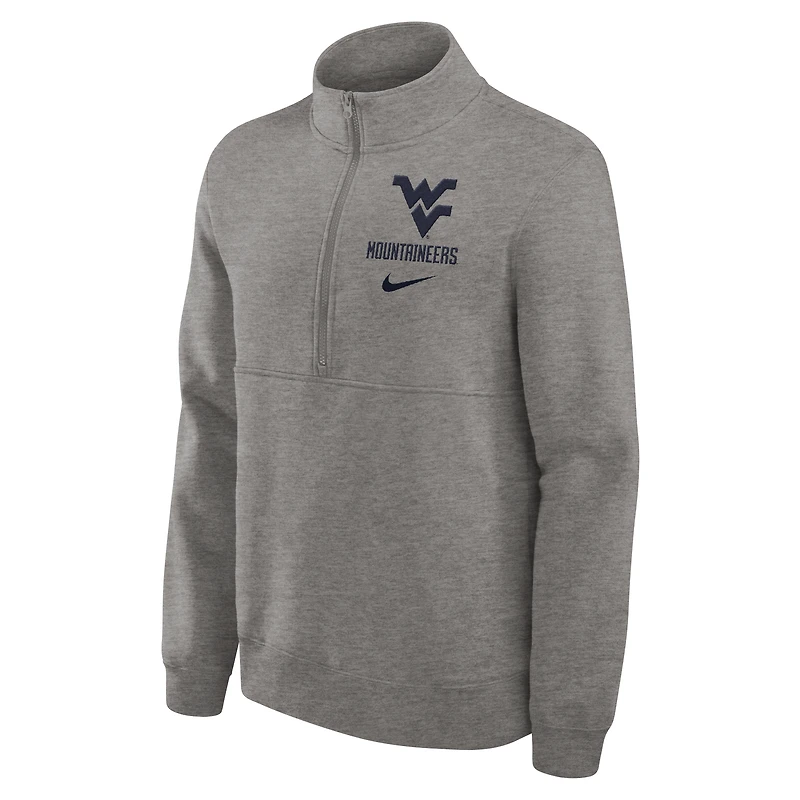 Pull Nike gris chiné pour homme, Primetime Club, demi-zippé, des West Virginia Mountaineers