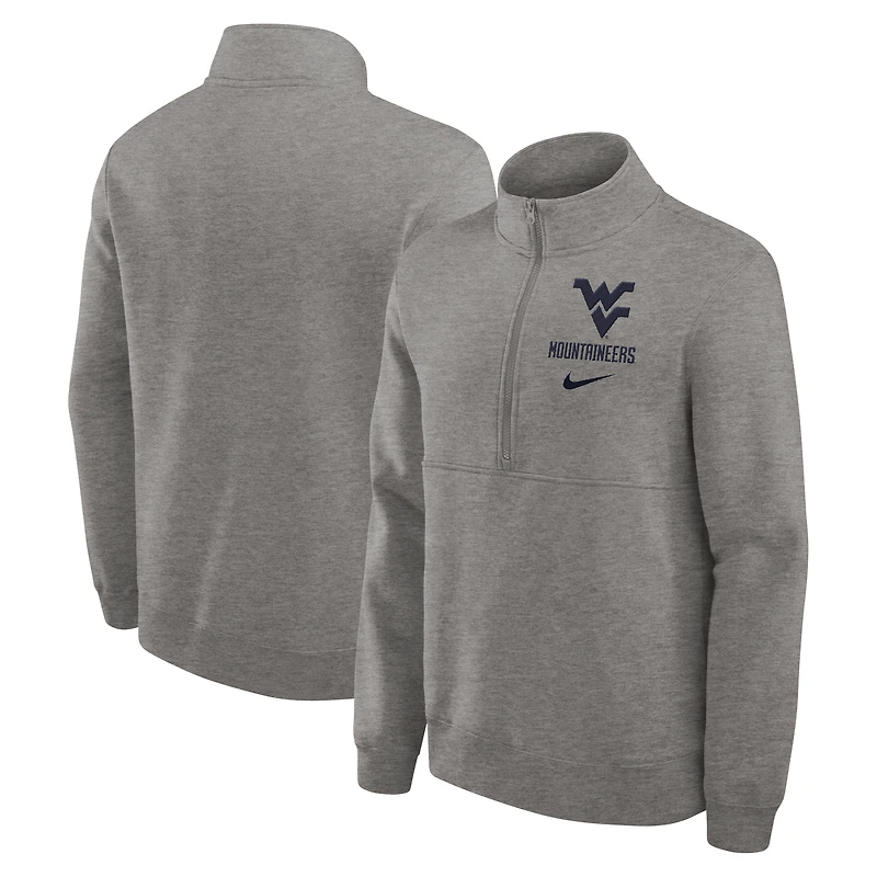 Pull Nike gris chiné pour homme, Primetime Club, demi-zippé, des West Virginia Mountaineers