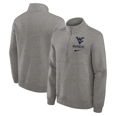 Pull Nike gris chiné pour homme, Primetime Club, demi-zippé, des West Virginia Mountaineers