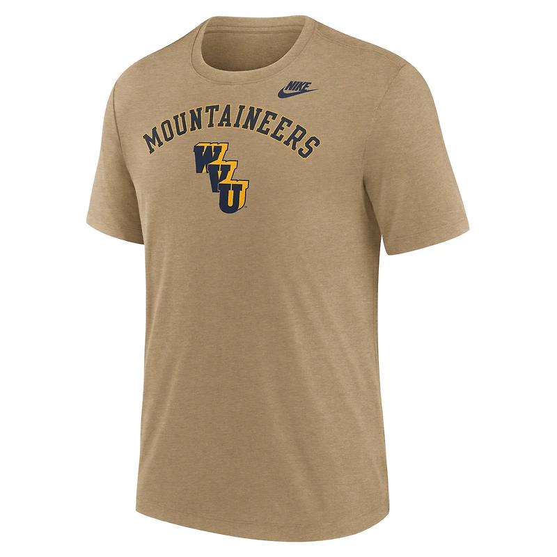 Men's Nike Heather Light Brown West Virginia Mountaineers Legacy Arch Tri-Blend T-Shirt