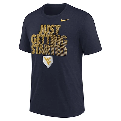 Men's Nike Heather Navy West Virginia Mountaineers 2026 NCAA Baseball College World Series Dugout Tri-Blend T-Shirt