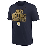Men's Nike Heather Navy West Virginia Mountaineers 2026 NCAA Baseball College World Series Dugout Tri-Blend T-Shirt