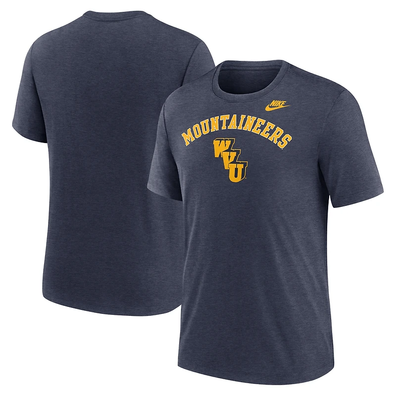 T-shirt Nike bleu marine chiné West Virginia Mountaineers Legacy Arch Tri-Blend pour homme