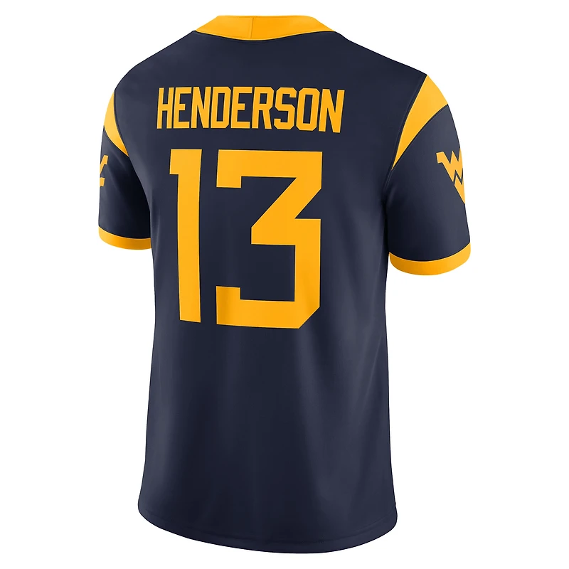 Men's Nike Jaylen Henderson Navy West Virginia Mountaineers Home  NIL Football Game Jersey
