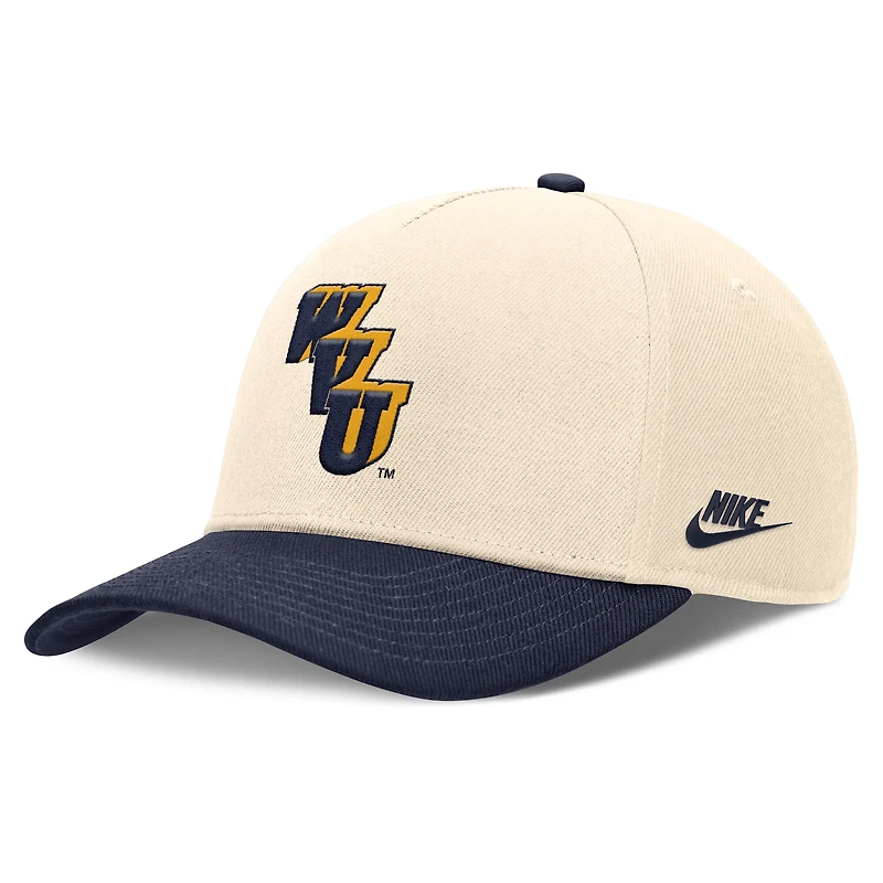 Casquette ajustable Nike Academic Rise Dri-FIT pour homme, coloris naturel/bleu marine, West Virginia Mountaineers