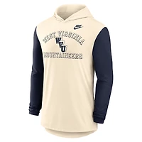 Men's Nike Natural/Navy West Virginia Mountaineers Legacy Color-Block Tri-Blend Long Sleeve Hoodie T-Shirt