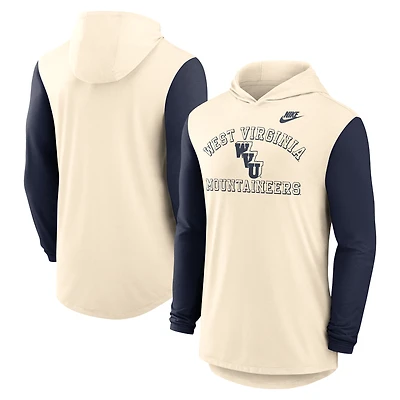 Men's Nike Natural/Navy West Virginia Mountaineers Legacy Color-Block Tri-Blend Long Sleeve Hoodie T-Shirt